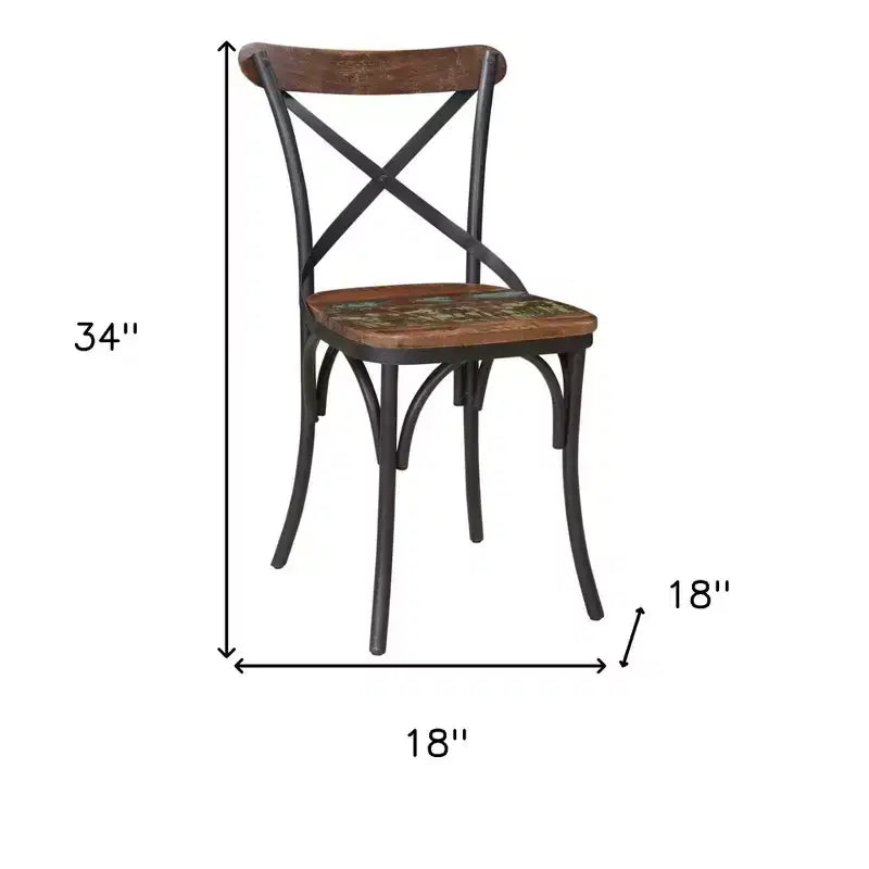 HomeRoots Lot de deux chaises de salle à manger à dossier croisé en métal marron et noir et bois