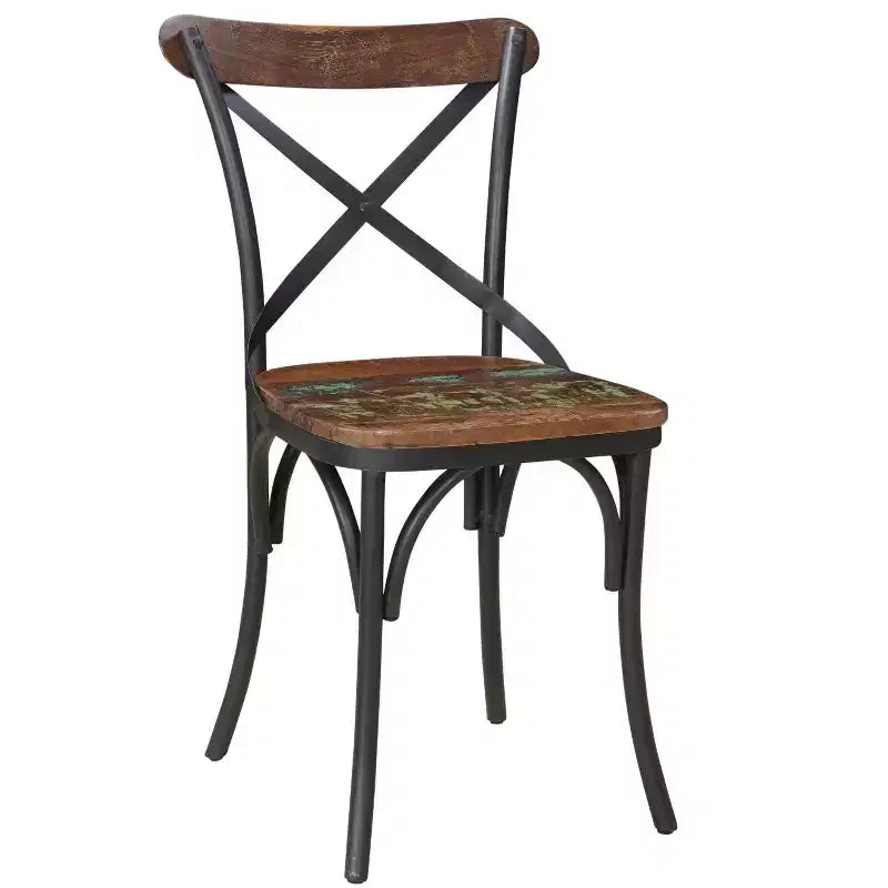 HomeRoots Lot de deux chaises de salle à manger à dossier croisé en métal marron et noir et bois
