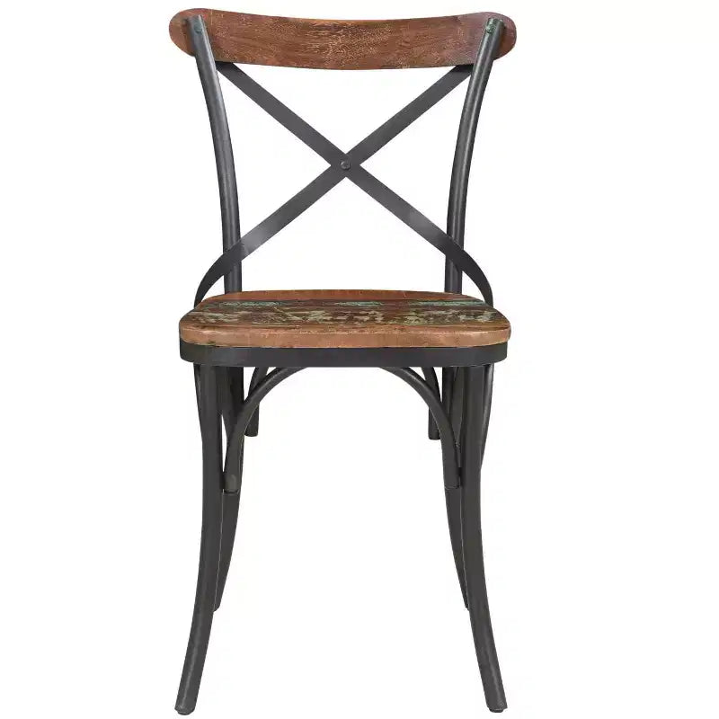 HomeRoots Lot de deux chaises de salle à manger à dossier croisé en métal marron et noir et bois