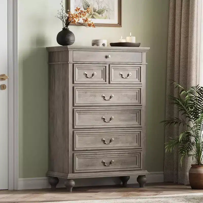 Commode GustoWave, commode de ferme en bois à 7 tiroirs pour chambre à coucher, salon, couloir
