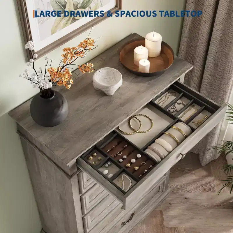 Commode GustoWave, commode de ferme en bois à 7 tiroirs pour chambre à coucher, salon, couloir
