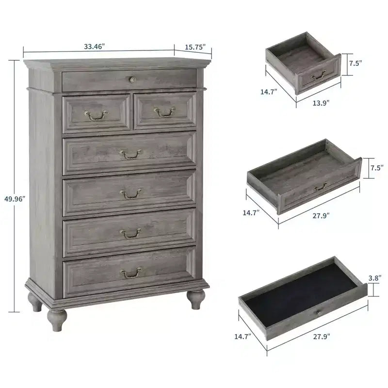 Commode GustoWave, commode de ferme en bois à 7 tiroirs pour chambre à coucher, salon, couloir