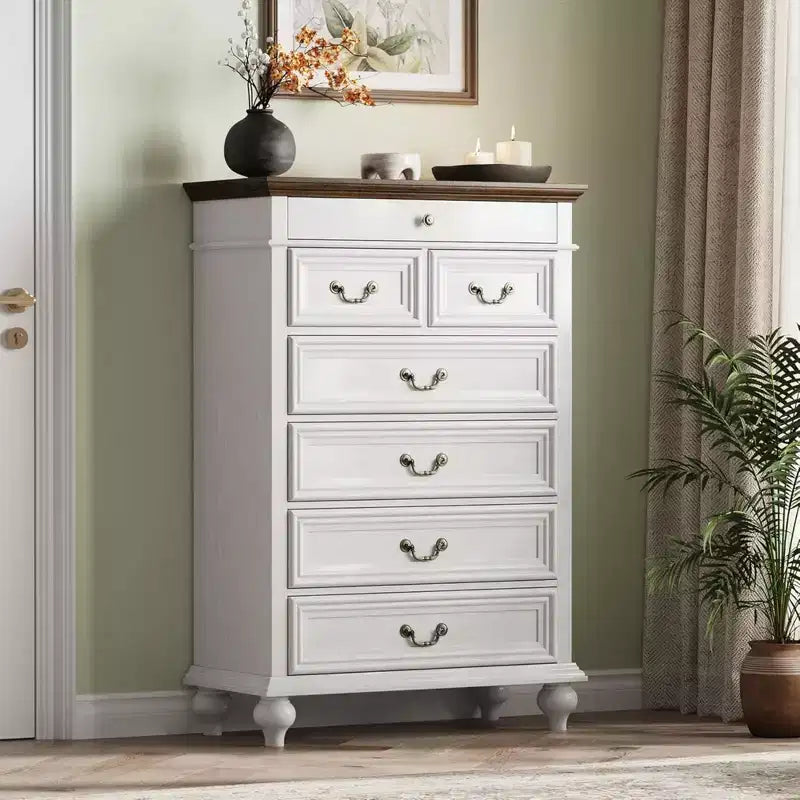Commode GustoWave, commode de ferme en bois à 7 tiroirs pour chambre à coucher, salon, couloir
