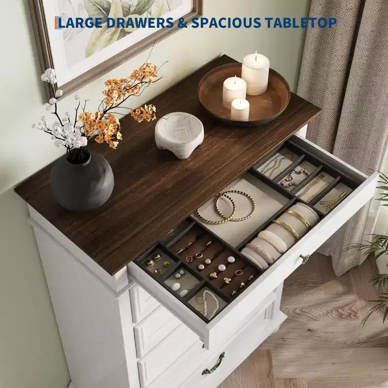 Commode GustoWave, commode de ferme en bois à 7 tiroirs pour chambre à coucher, salon, couloir