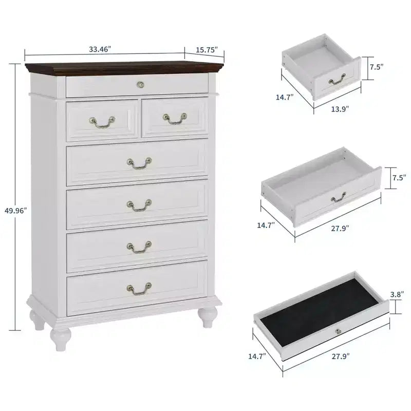 Commode GustoWave, commode de ferme en bois à 7 tiroirs pour chambre à coucher, salon, couloir