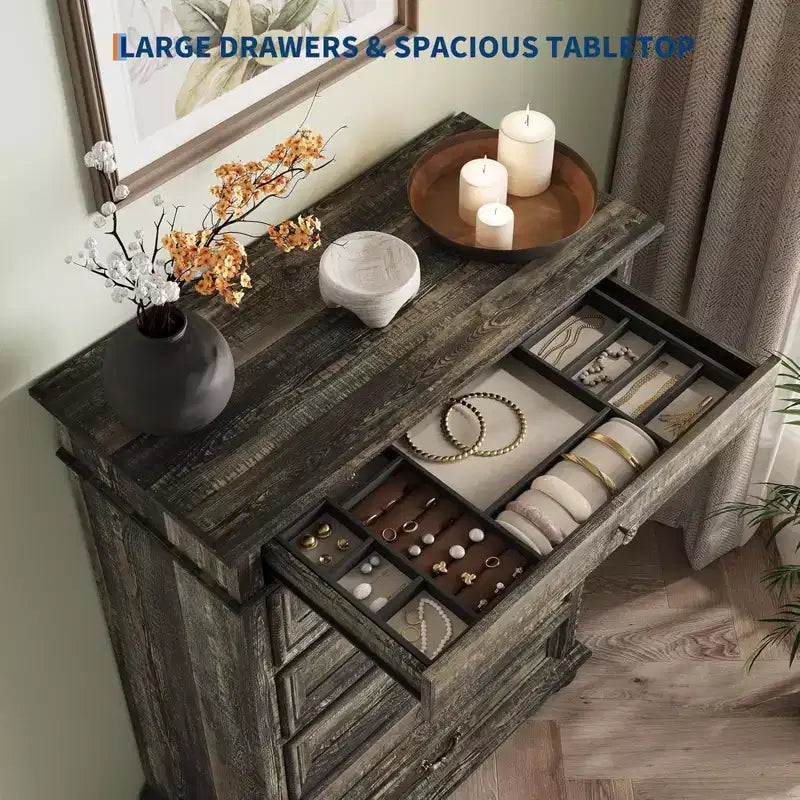 Commode GustoWave, commode de ferme en bois à 7 tiroirs pour chambre à coucher, salon, couloir