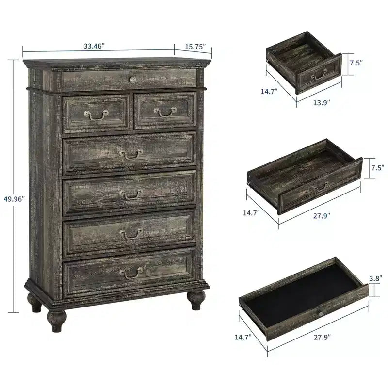 Commode GustoWave, commode de ferme en bois à 7 tiroirs pour chambre à coucher, salon, couloir