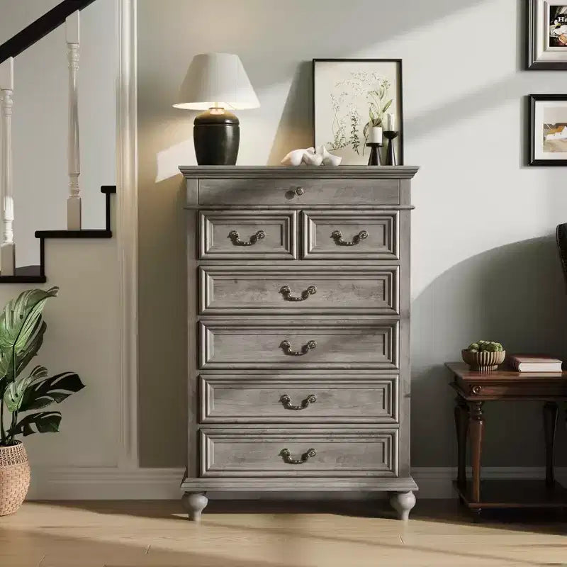 Commode GustoWave, commode de ferme en bois à 7 tiroirs pour chambre à coucher, salon, couloir