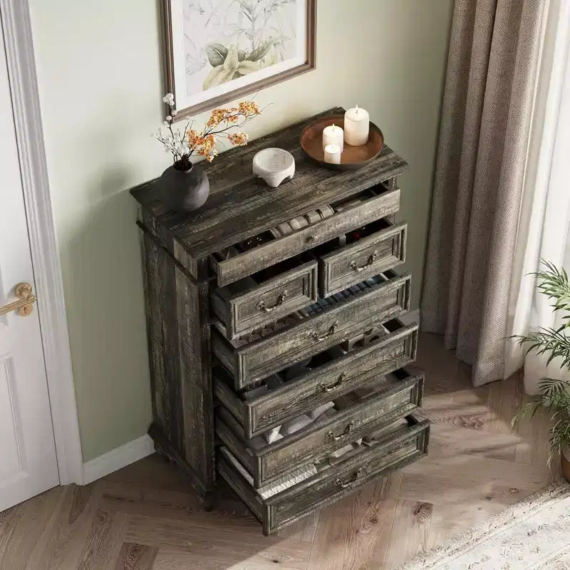 GustoWave Chest of Drawers, Farmhouse Wooden Dresser with 7 Drawers for Bedroom, Living Room, Hallway
