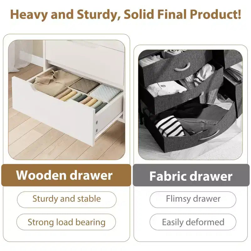 Commode à 6 tiroirs pour chambre à coucher, commode de 120 cm de large, meuble de rangement vertical autoportant avec rangement, commode de rangement en bois