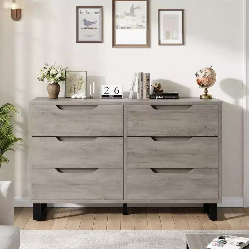 Commode à 6 tiroirs pour chambre à coucher, commode de 120 cm de large, meuble de rangement vertical autoportant avec rangement, commode de rangement en bois