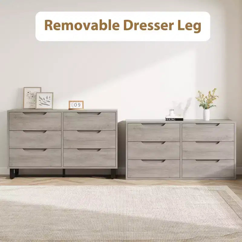 Commode à 6 tiroirs pour chambre à coucher, commode de 120 cm de large, meuble de rangement vertical autoportant avec rangement, commode de rangement en bois