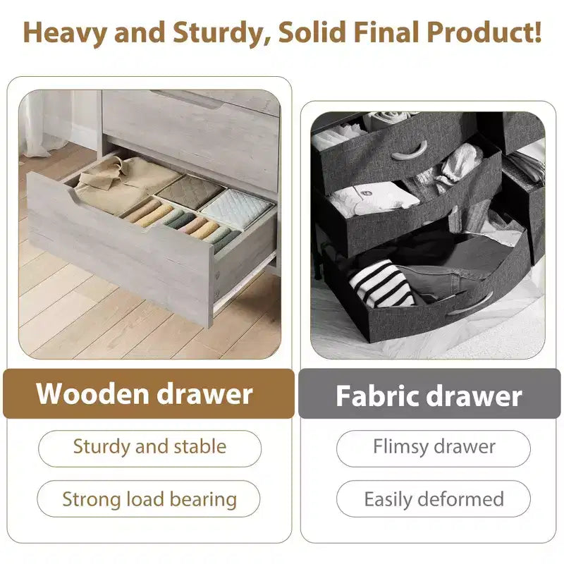Commode à 6 tiroirs pour chambre à coucher, commode de 120 cm de large, meuble de rangement vertical autoportant avec rangement, commode de rangement en bois