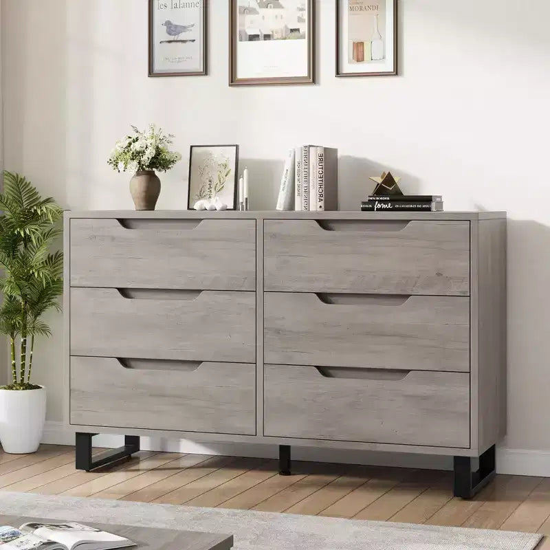 6 Dresser for Bedroom, 47.2 Wide Dresser, Freestanding Vertical Drawer Cabinet with Storage, Wooden Closet Storage Chest
