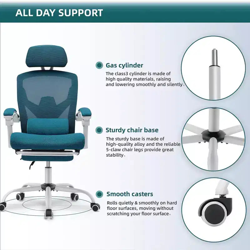 MAYEERTY Chaise de bureau pivotante à 360° réglable en hauteur, siège pneumatique, capacité de poids de 125 kg