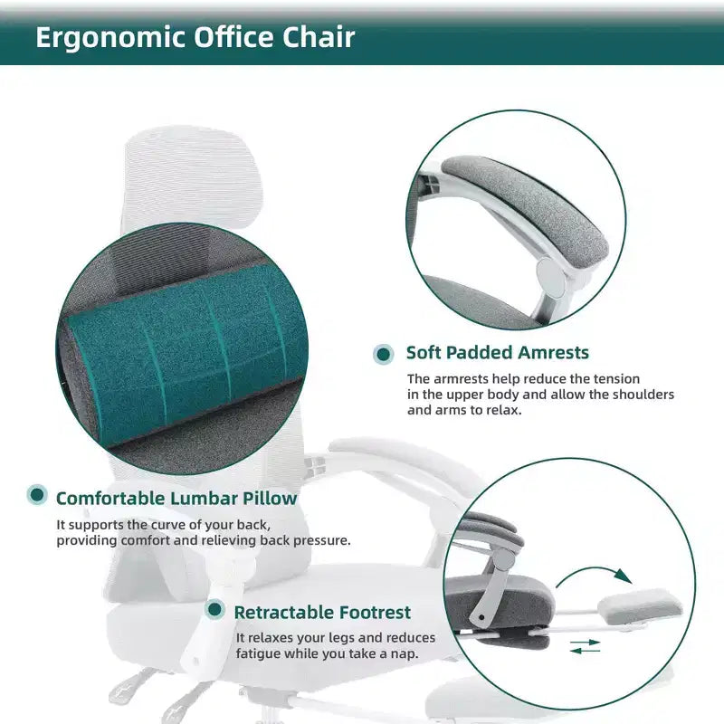 MAYEERTY Chaise de bureau pivotante à 360° réglable en hauteur, siège pneumatique, capacité de poids de 125 kg