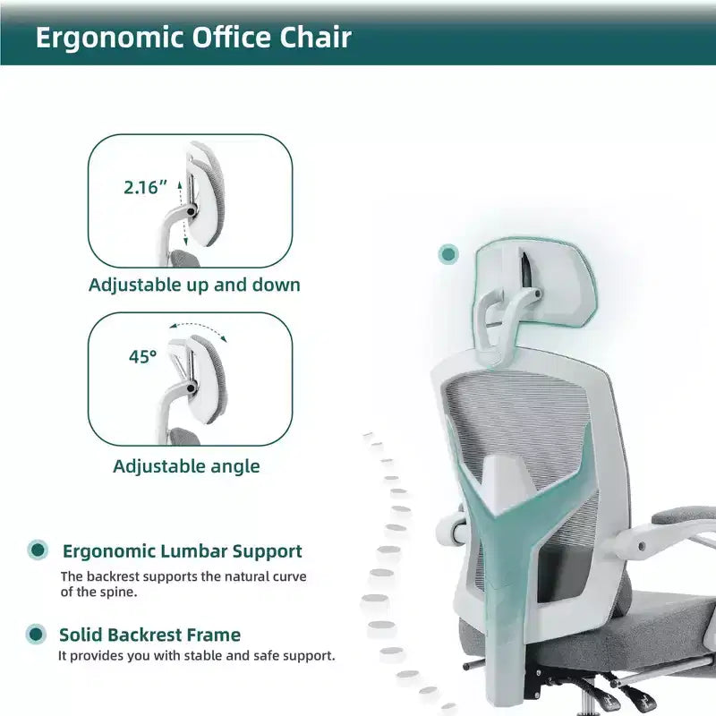 MAYEERTY Chaise de bureau pivotante à 360° réglable en hauteur, siège pneumatique, capacité de poids de 125 kg