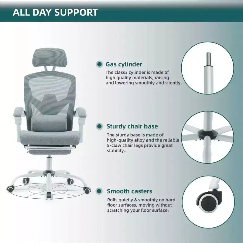 MAYEERTY Chaise de bureau pivotante à 360° réglable en hauteur, siège pneumatique, capacité de poids de 125 kg