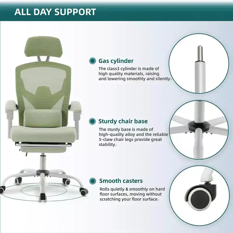 MAYEERTY Chaise de bureau pivotante à 360° réglable en hauteur, siège pneumatique, capacité de poids de 125 kg