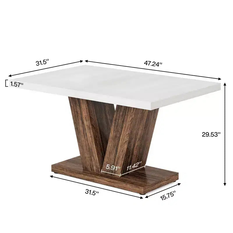 MAYEERTY Table de salle à manger de ferme de 47 pouces, Table de cuisine en bois avec base de piédestal robuste