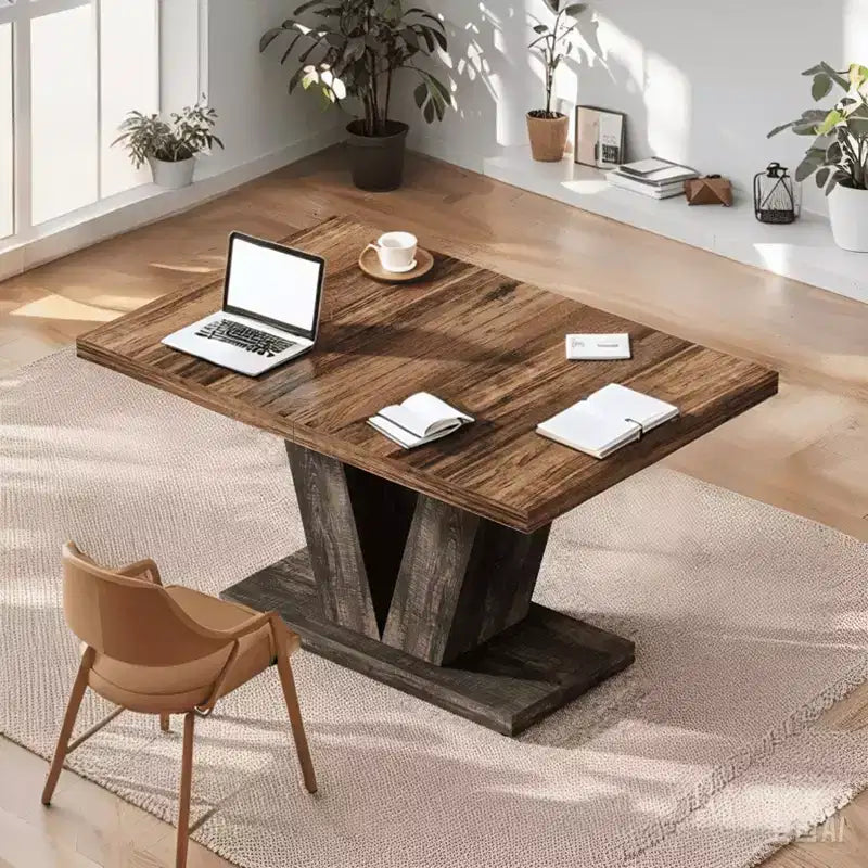 MAYEERTY Table de salle à manger de ferme de 47 pouces, Table de cuisine en bois avec base de piédestal robuste