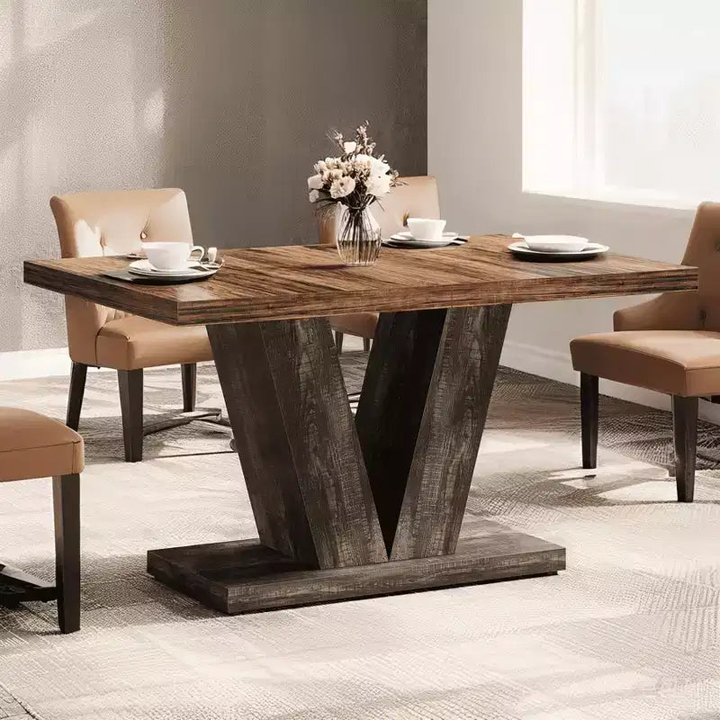 MAYEERTY Table de salle à manger de ferme de 47 pouces, Table de cuisine en bois avec base de piédestal robuste