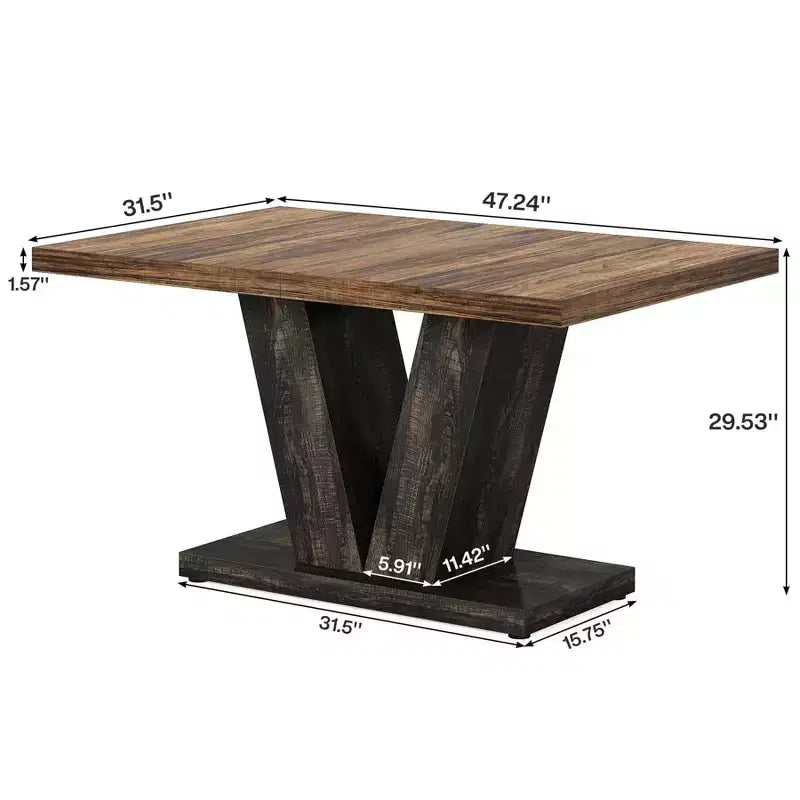 MAYEERTY Table de salle à manger de ferme de 47 pouces, Table de cuisine en bois avec base de piédestal robuste