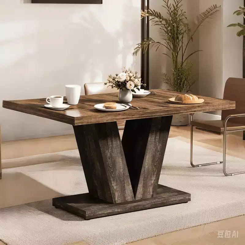 MAYEERTY 47 Inch Farmhouse Dining Table, Wooden Kitchen Dinner Table with Heavy Duty Pedestal Base