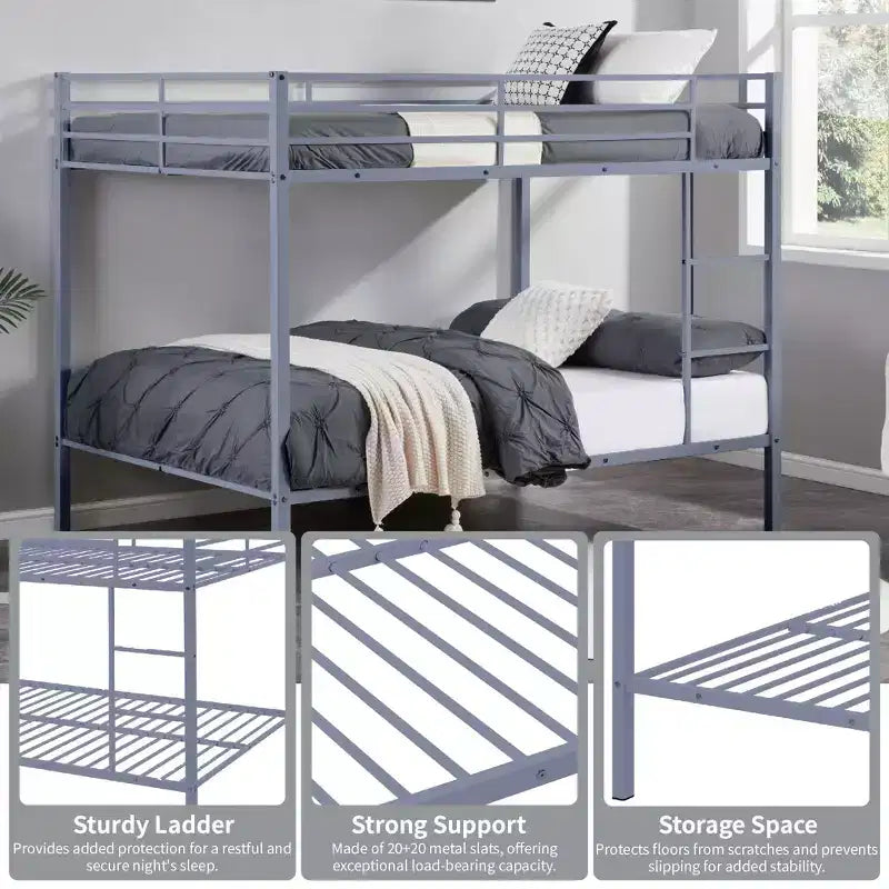 Lit superposé double sur double, cadre de lit superposé en métal robuste, aucun sommier requis, pour les petits espaces, gris