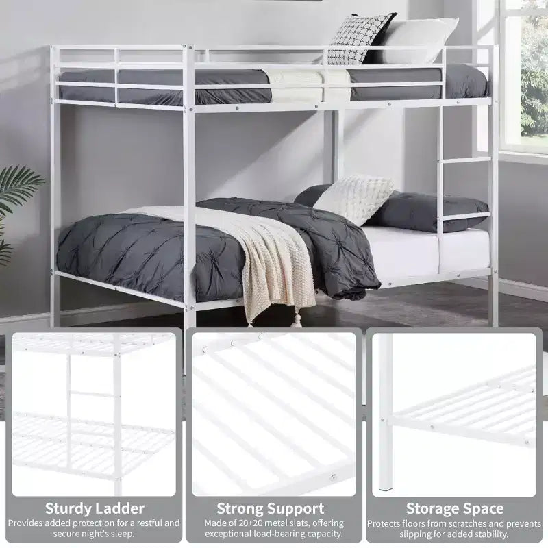 Lit superposé double sur double, cadre de lit superposé en métal robuste, aucun sommier requis, pour les petits espaces, gris