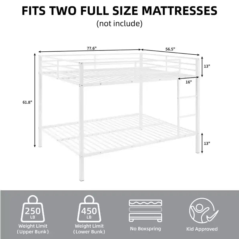 Lit superposé double sur double, cadre de lit superposé en métal robuste, aucun sommier requis, pour les petits espaces, gris