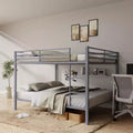 Full Over Full Bunk Bed, Heavy Duty Metal Bunk Bed Frame,No Boxspring Required, For Small Spaces,Gray