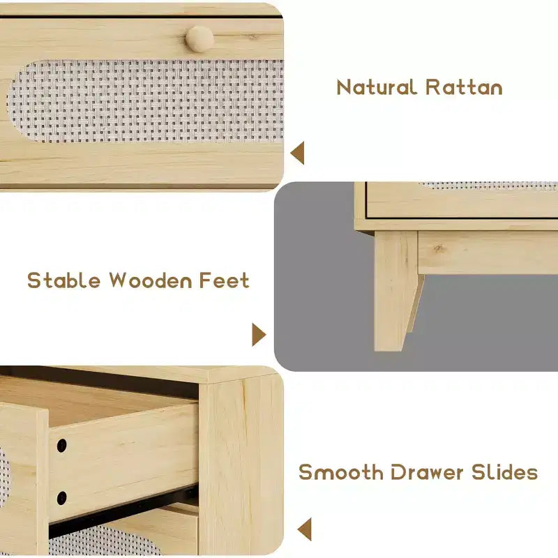 Commode à 6 tiroirs en rotin, avec ports USB et prises de courant, 6 tiroirs de rangement pour chambre à coucher, salon, couloir, chevet, salle à manger, couloir