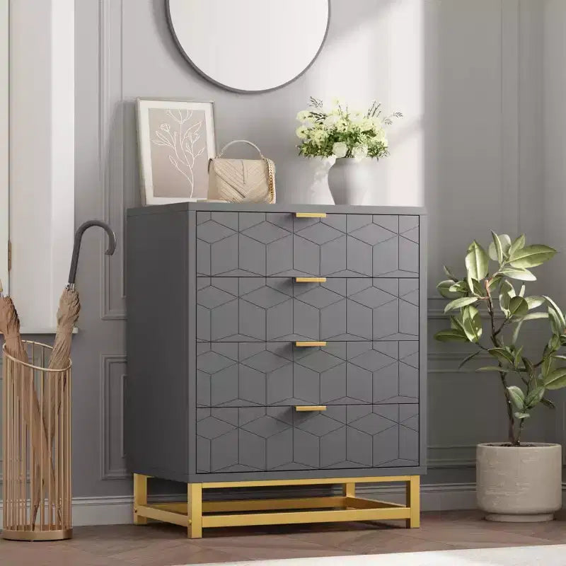 Coiffeuse de chambre Zstar, commode à 4 tiroirs avec pieds en métal