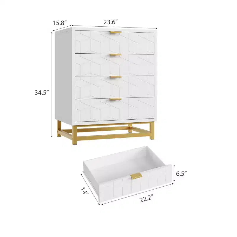 Coiffeuse de chambre Zstar, commode à 4 tiroirs avec pieds en métal