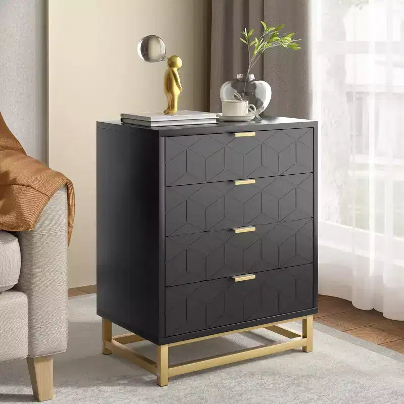Coiffeuse de chambre Zstar, commode à 4 tiroirs avec pieds en métal