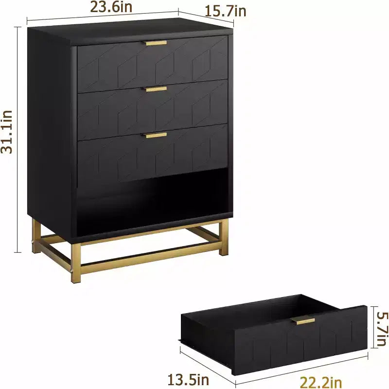 Coiffeuse de chambre Zstar, commode à 4 tiroirs avec pieds en métal