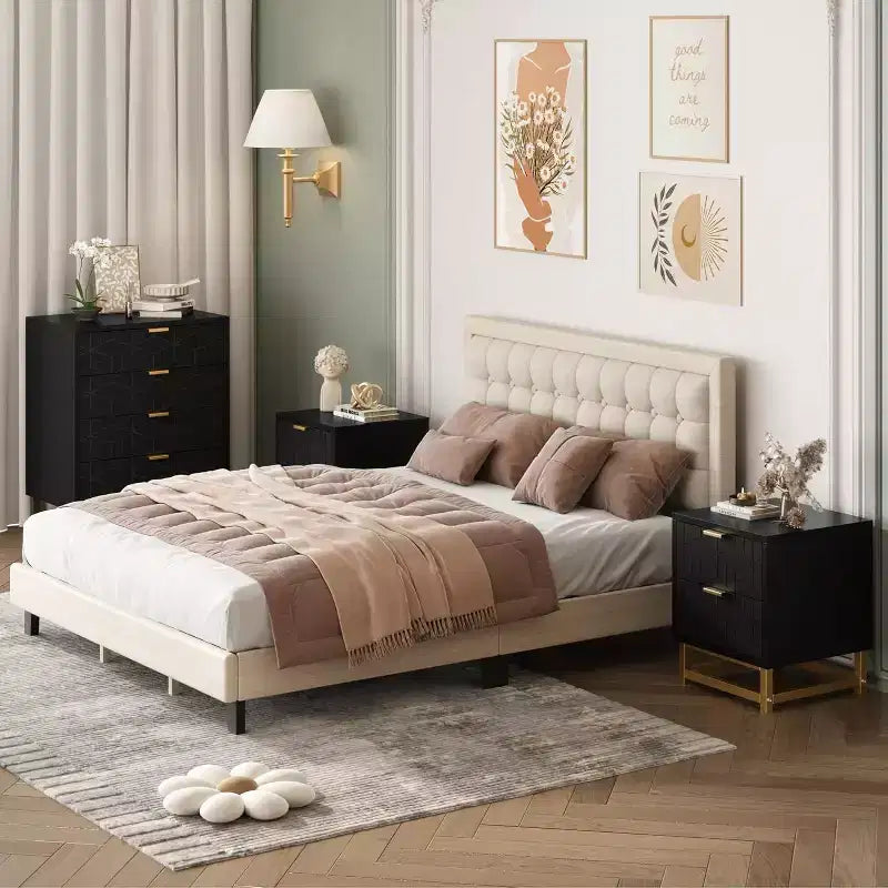 Coiffeuse de chambre Zstar, commode à 4 tiroirs avec pieds en métal