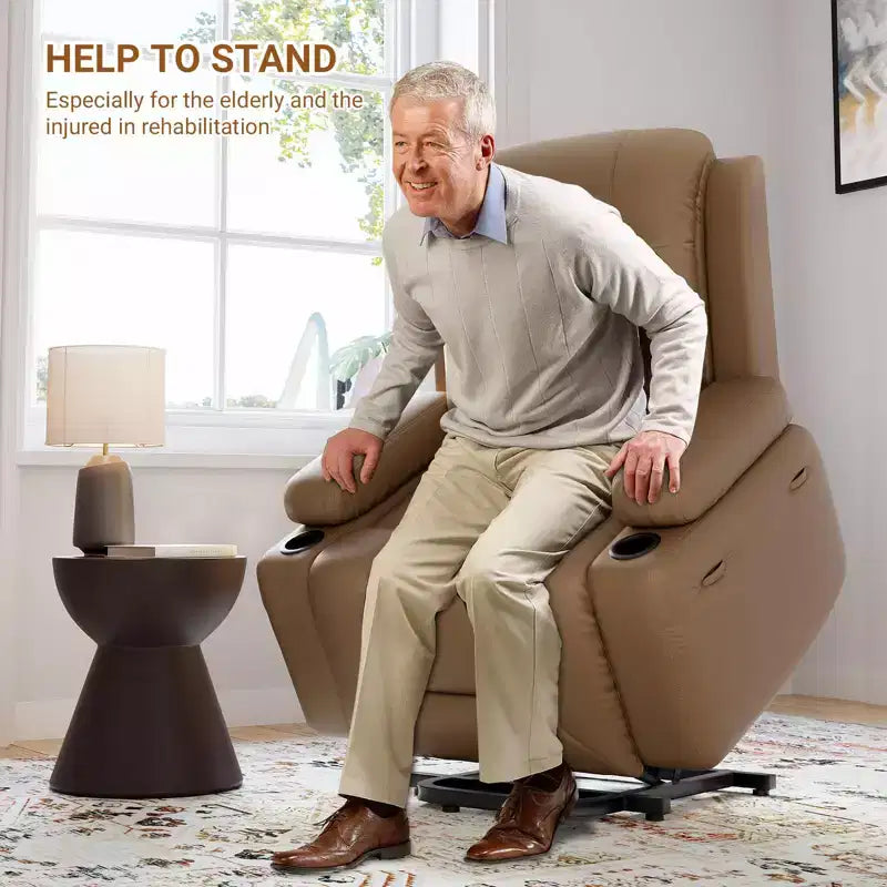 Fauteuil inclinable releveur en cuir PU, meuble réglable pour le dos et les jambes avec 3 positions, poche latérale (largeur d'assise 68,5 cm + porte-gobelets)