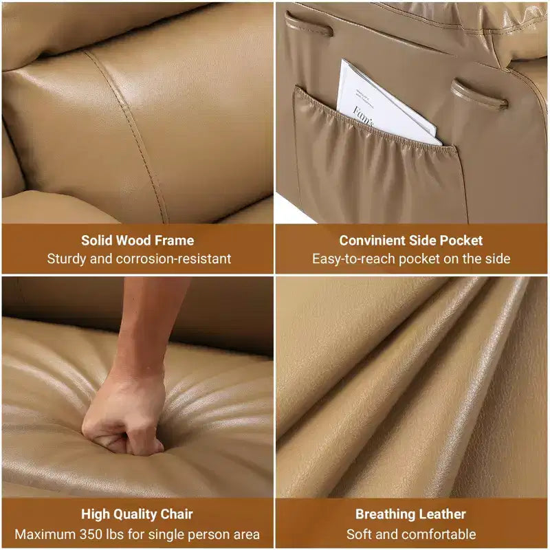 Fauteuil inclinable releveur en cuir PU, meuble réglable pour le dos et les jambes avec 3 positions, poche latérale (largeur d'assise 68,5 cm + porte-gobelets)