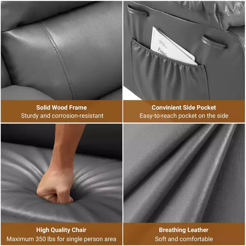 Fauteuil inclinable releveur en cuir PU, meuble réglable pour le dos et les jambes avec 3 positions, poche latérale (largeur d'assise 68,5 cm + porte-gobelets)