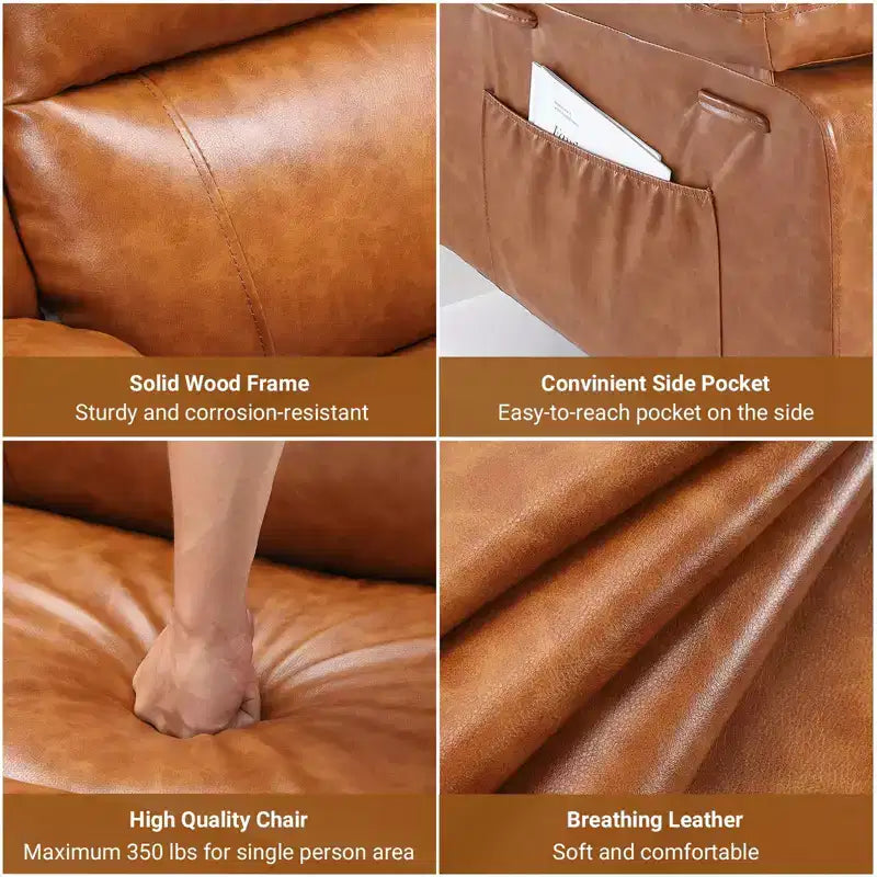 Fauteuil inclinable releveur en cuir PU, meuble réglable pour le dos et les jambes avec 3 positions, poche latérale (largeur d'assise 68,5 cm + porte-gobelets)