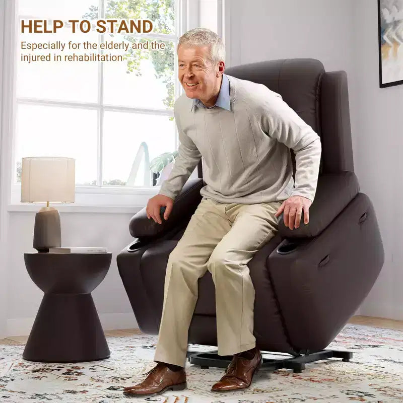 Fauteuil inclinable releveur en cuir PU, meuble réglable pour le dos et les jambes avec 3 positions, poche latérale (largeur d'assise 68,5 cm + porte-gobelets)