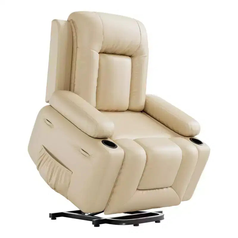 PU Leather Power Lift Recliner Chair, Adjustable Furniture for Back, Legs w/ 3 Positions, Side Pocket ( 27 Seat Width+Cup Holders)