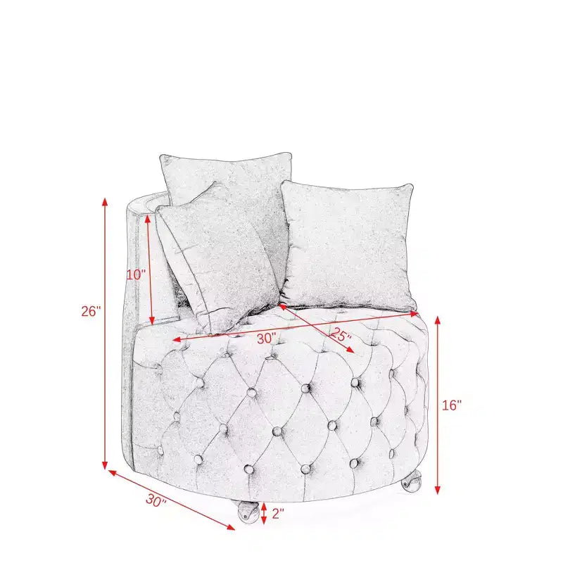 Fauteuil pivotant de salon en velours, avec capitonnage et roulettes mobiles, incluant 3 oreillers, noir