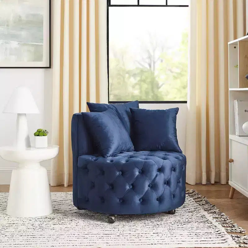 Fauteuil pivotant de salon en velours, avec capitonnage et roulettes mobiles, incluant 3 oreillers, noir