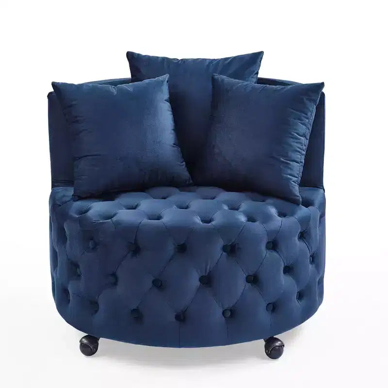 Fauteuil pivotant de salon en velours, avec capitonnage et roulettes mobiles, incluant 3 oreillers, noir