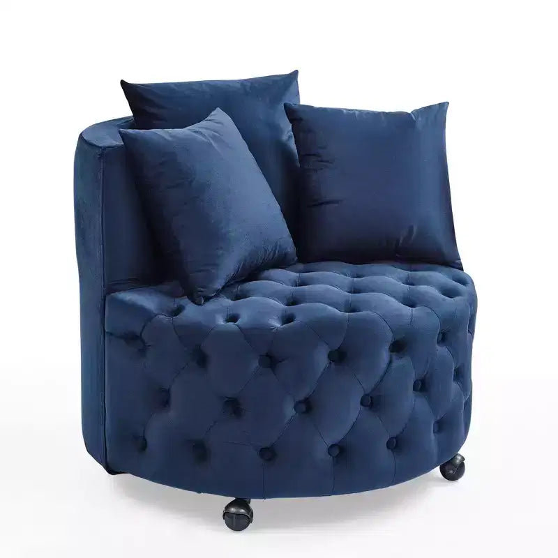 Fauteuil pivotant de salon en velours, avec capitonnage et roulettes mobiles, incluant 3 oreillers, noir