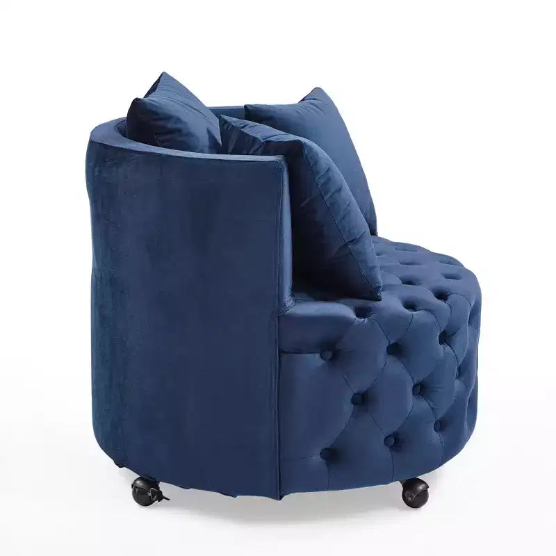 Fauteuil pivotant de salon en velours, avec capitonnage et roulettes mobiles, incluant 3 oreillers, noir