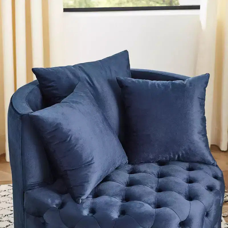 Fauteuil pivotant de salon en velours, avec capitonnage et roulettes mobiles, incluant 3 oreillers, noir